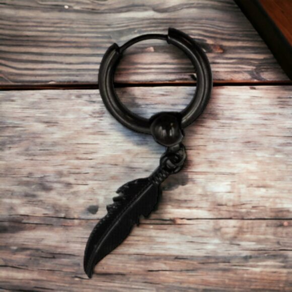 Punk Feather Stainless Steel Black Plating Drop Earring Raven Festival G… - Picture 8 of 8